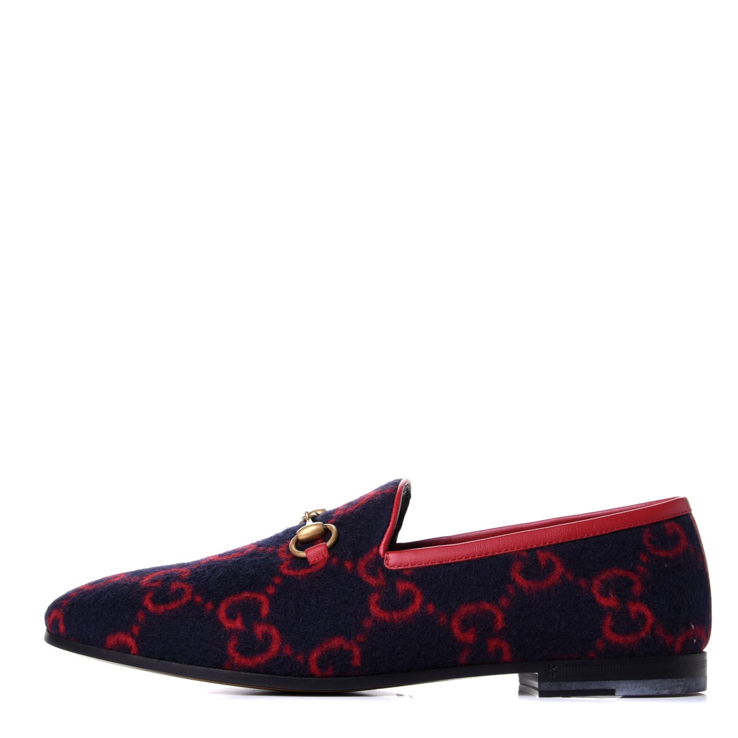 Gucci Covered Wool GG Monogram Horsebit Womens Jordaan Loafers 37 Blue Red 1 of 11