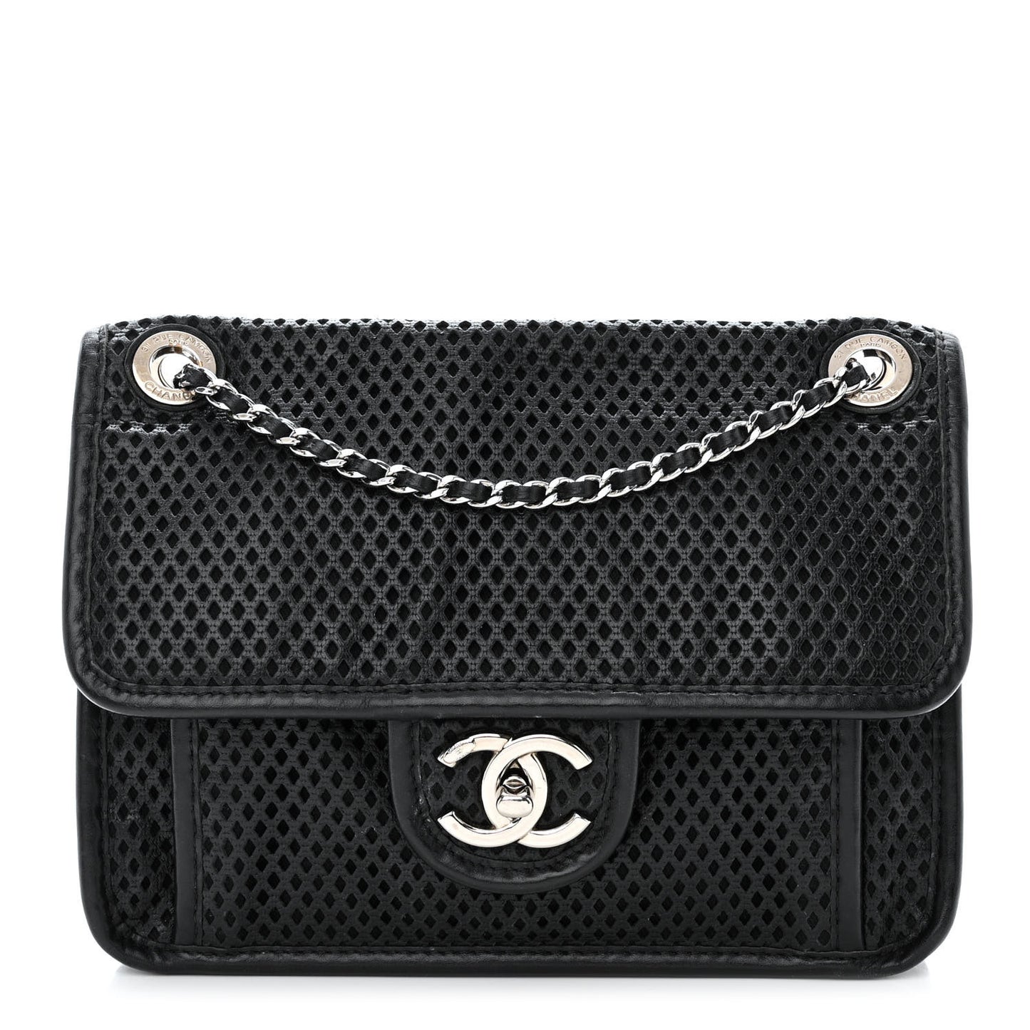 Metallic Perforated Calfskin Small Up In The Air Flap Black