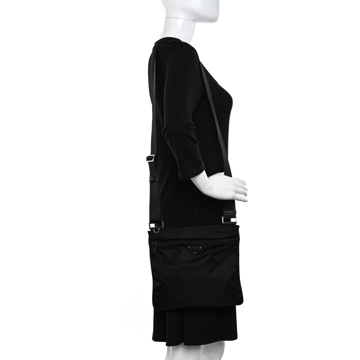 Prada Nylon Vela Flat Messenger Bag Black 2 of 9