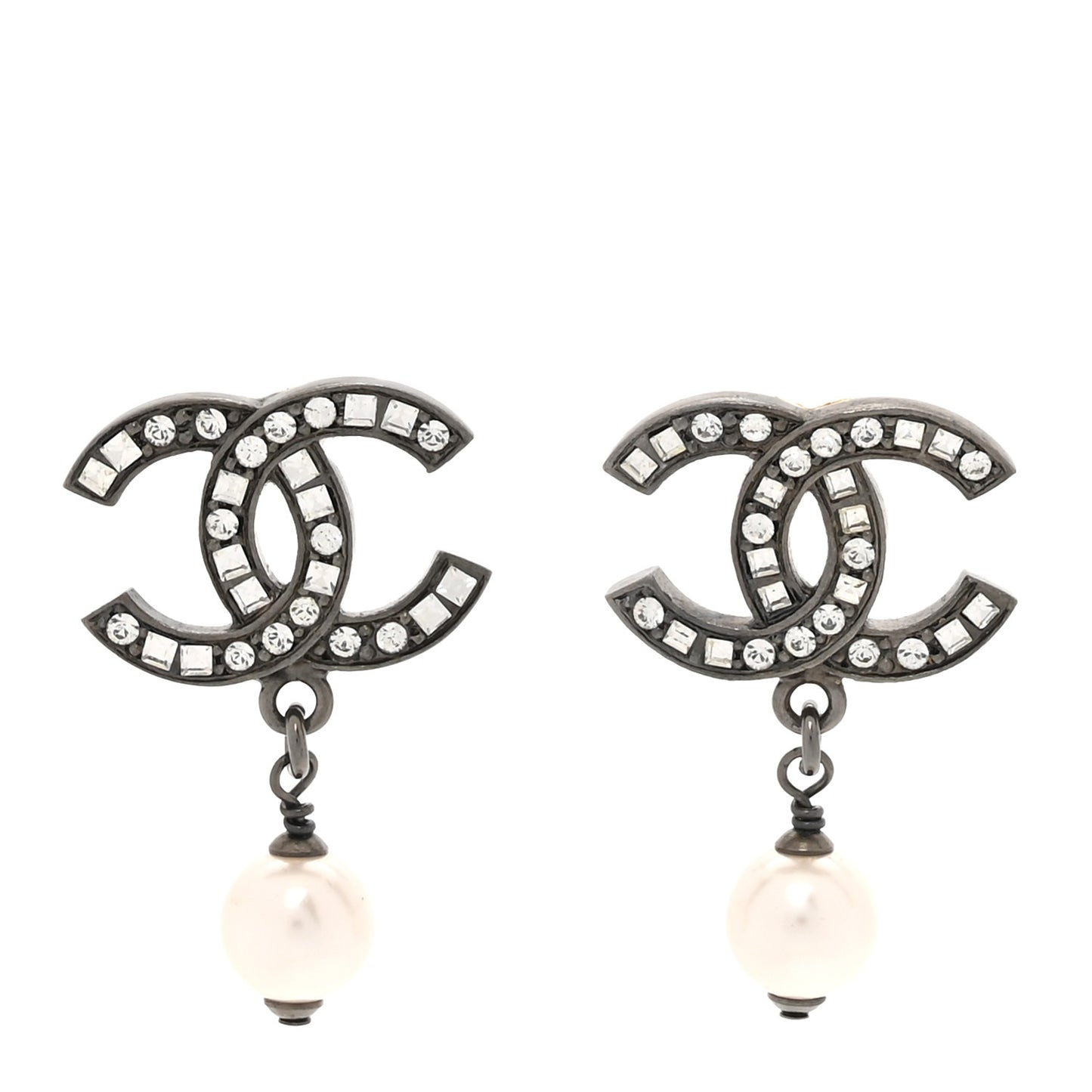 Ruthenium Crystal Pearl CC Drop Earrings