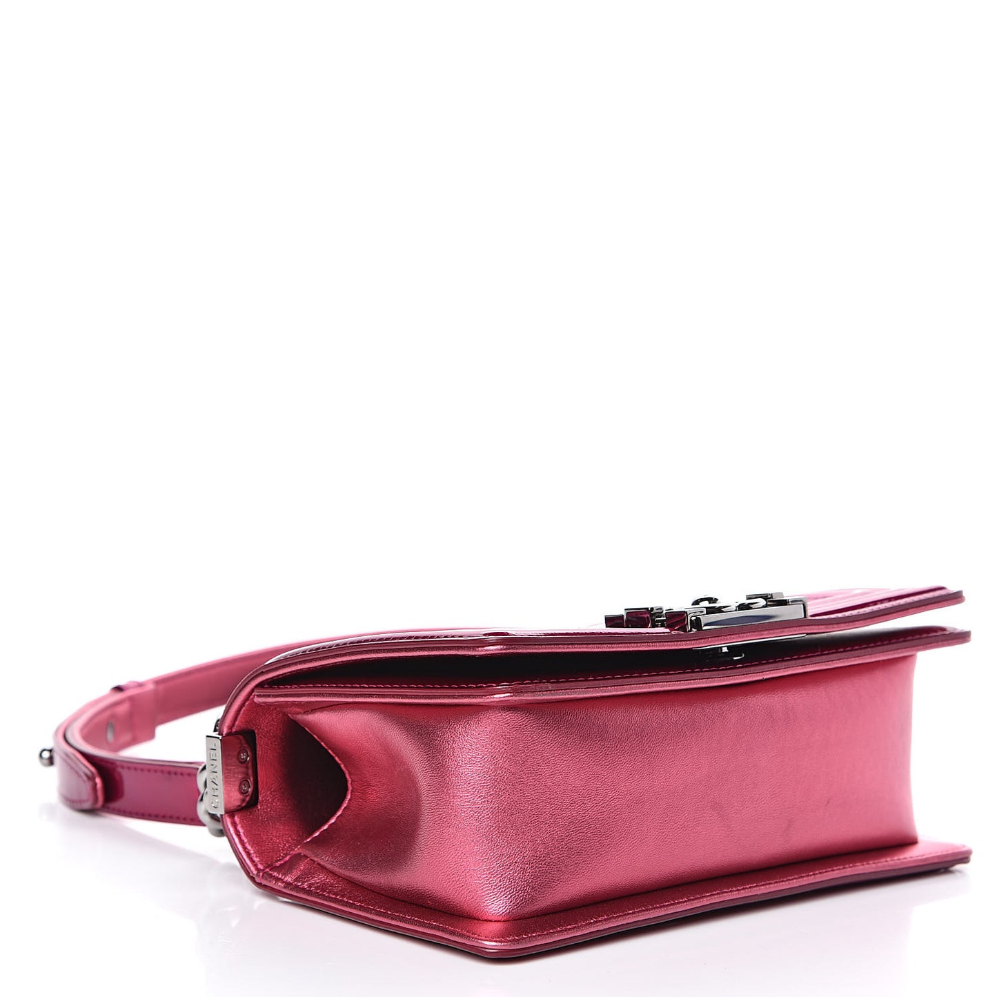 Metallic Patent Calfskin Quilted Small Boy Flap Pink