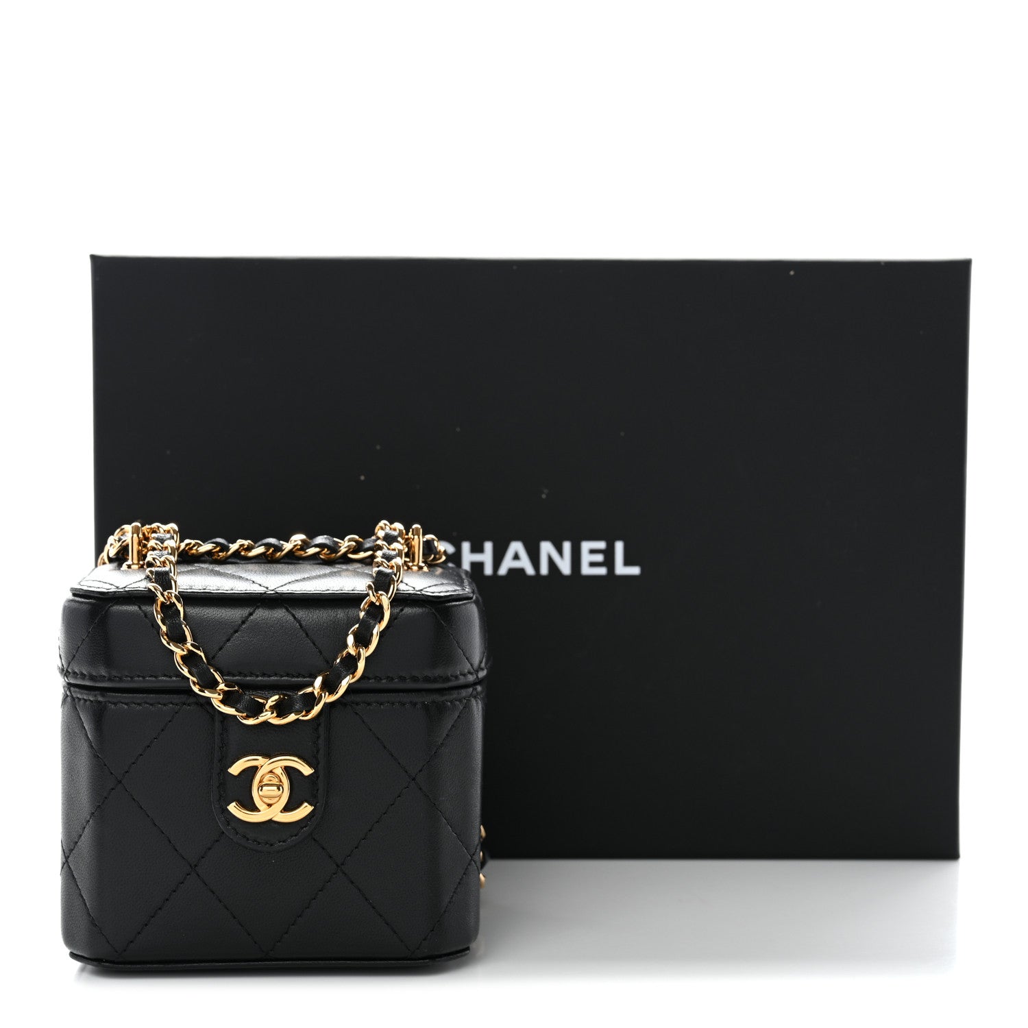 Chanel Lambskin Quilted Vanity Clutch With Chain Black 1820394
