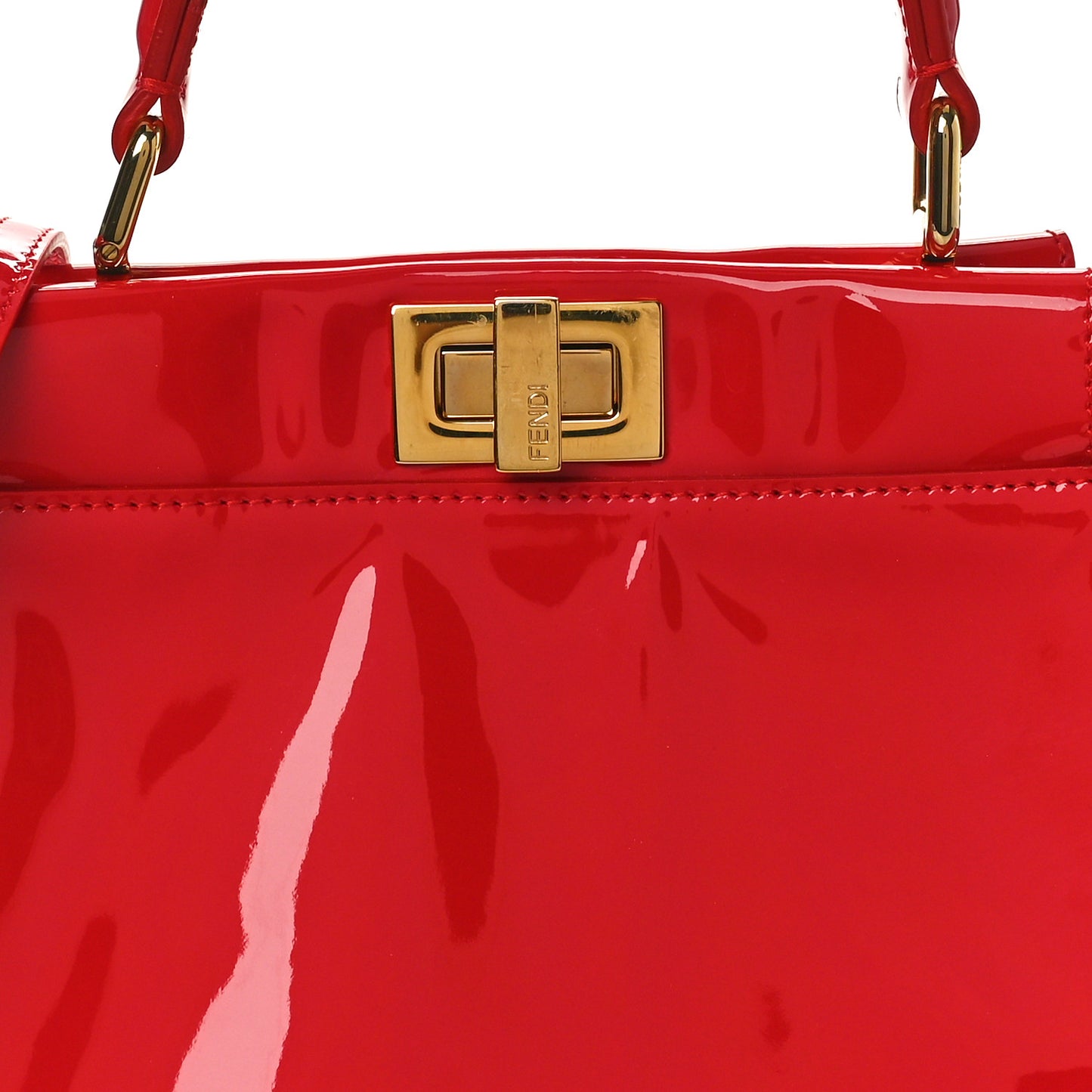 Vitello Vernice Mou Mini Peekaboo Iconic Satchel Rosso Cardinale