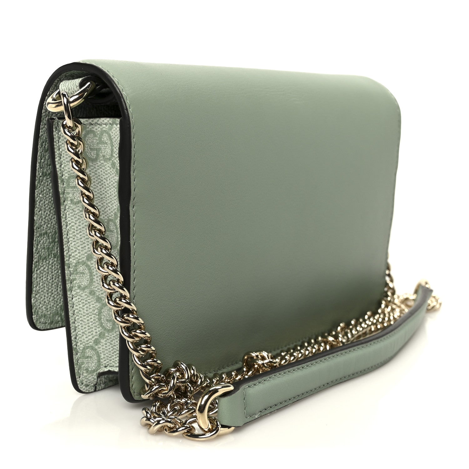 Gucci GG Supreme Monogram Textured Calfskin Emblem Wallet On Chain Sage Green 3 of 11