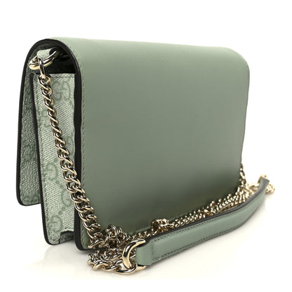 Gucci GG Supreme Monogram Textured Calfskin Emblem Wallet On Chain Sage Green 3 of 11
