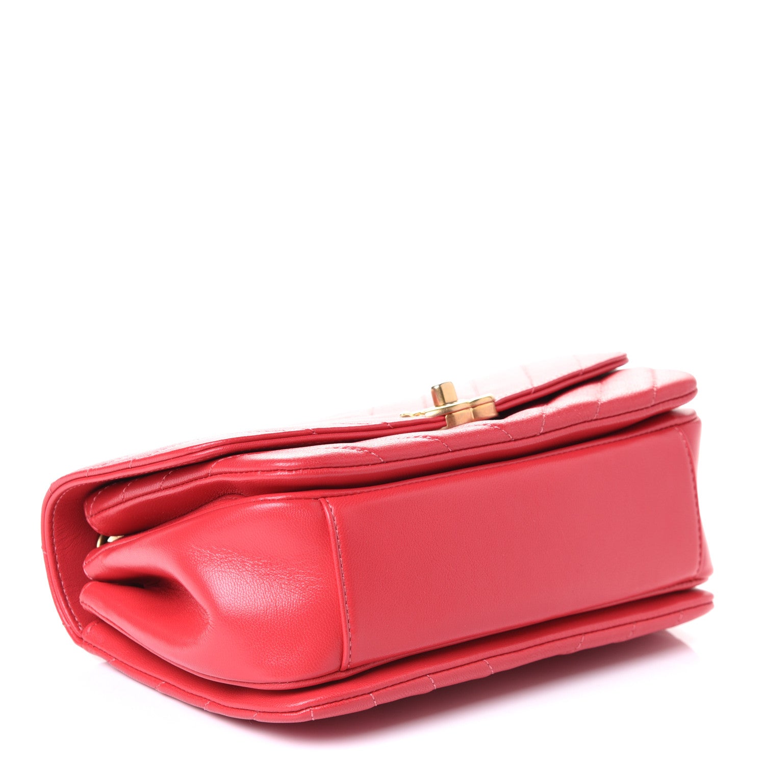Chanel Lambskin Chevron Quilted Gold Top Handle Flap Bag Red 3 of 5