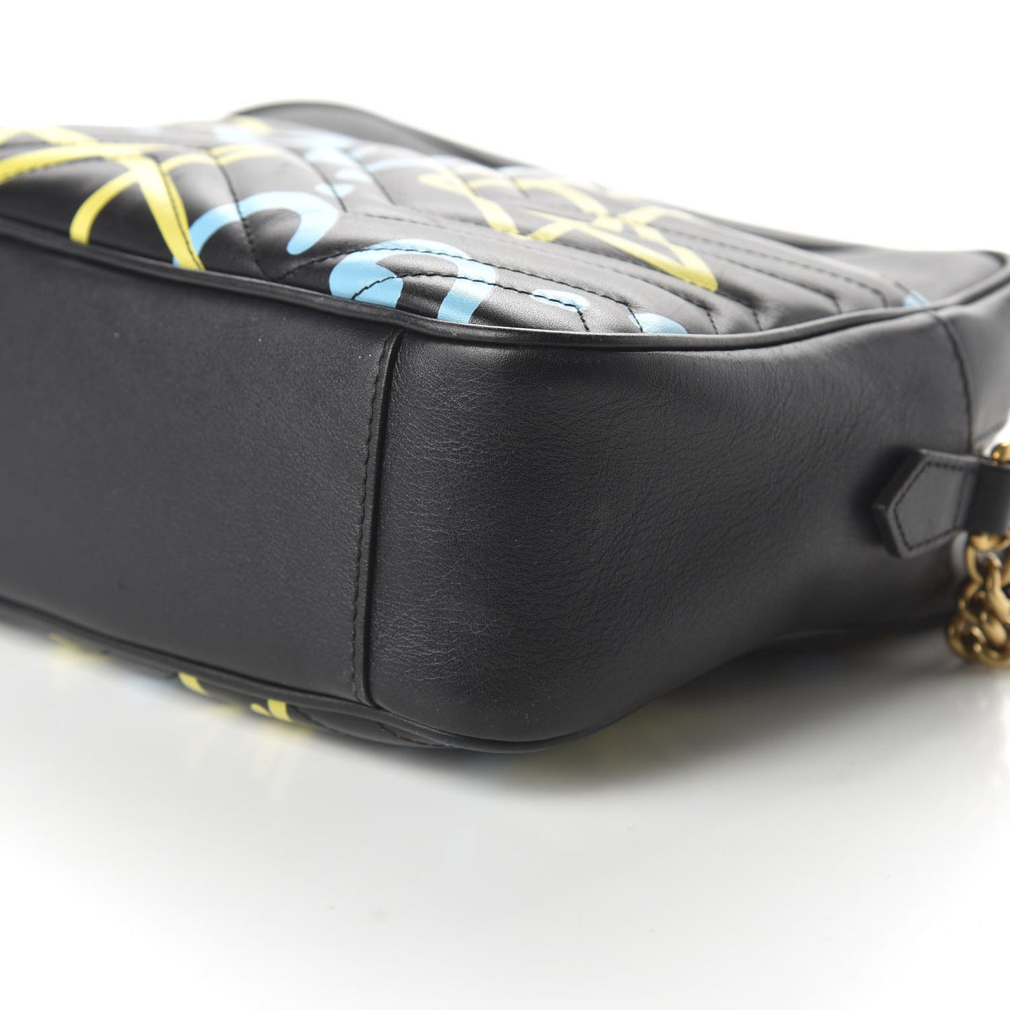 Calfskin Matelasse GucciGhost Medium GG Marmont Chain Shoulder Bag Black New Acquamarine