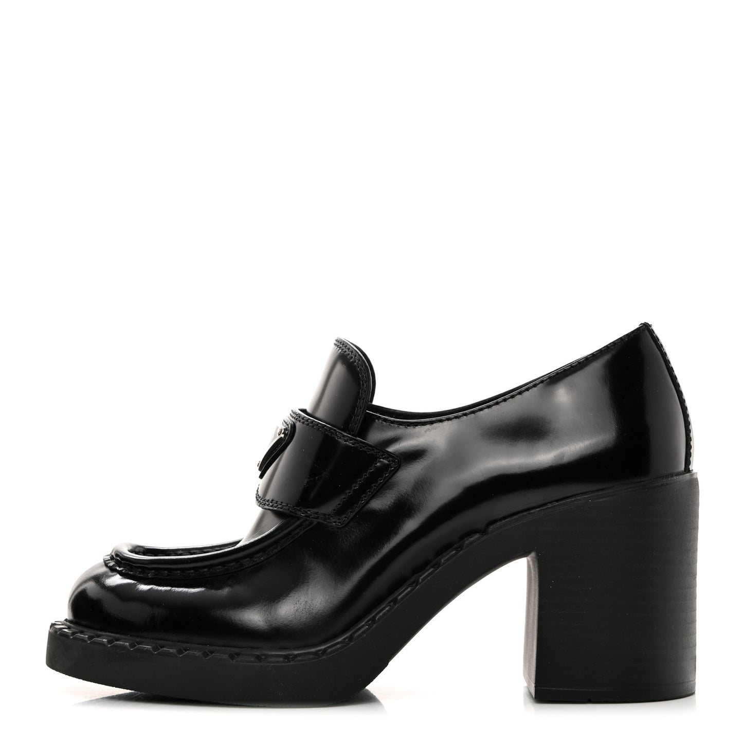 Spazzolato Metal Triangle Logo 85mm Loafers 36.5 Black