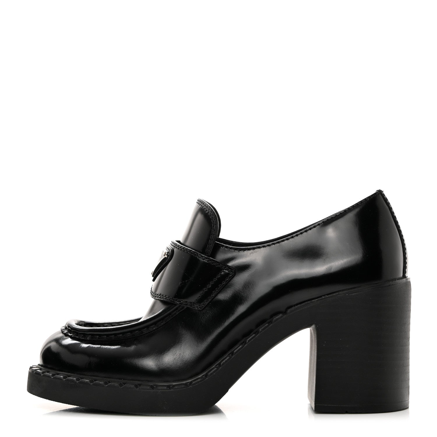 Prada Spazzolato Metal Triangle Logo 85mm Loafers 36.5 Black 1 of 8