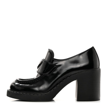 Prada Spazzolato Metal Triangle Logo 85mm Loafers 36.5 Black 1 of 8