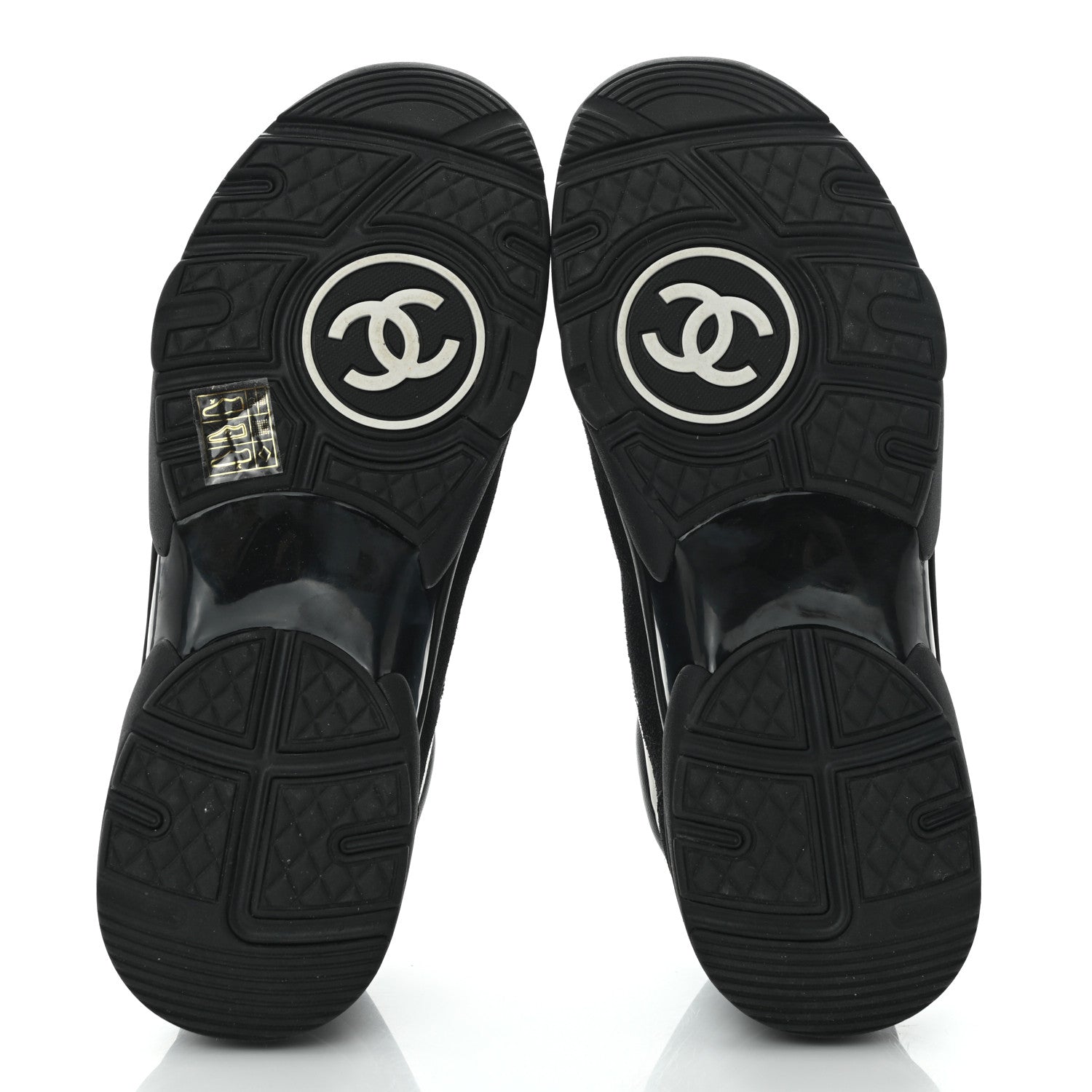 Chanel Toile Suede Calfskin CC Sneakers 38 Black 5 of 9