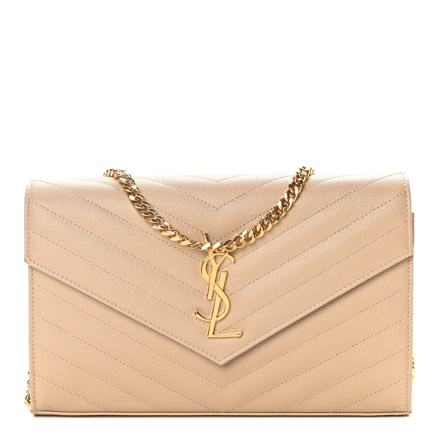 Grain De Poudre Matelasse Chevron Monogram Chain Wallet Nude Powder