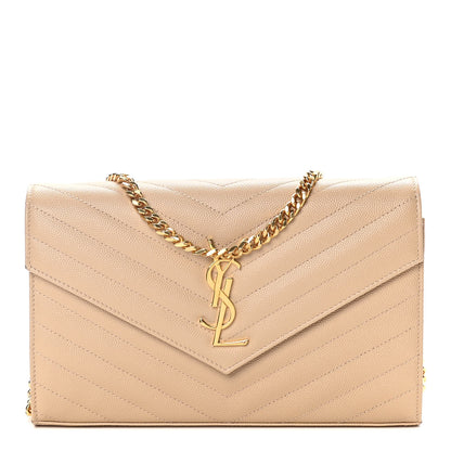 Saint Laurent Grain De Poudre Matelasse Chevron Monogram Chain Wallet Nude Powder 1 of 10