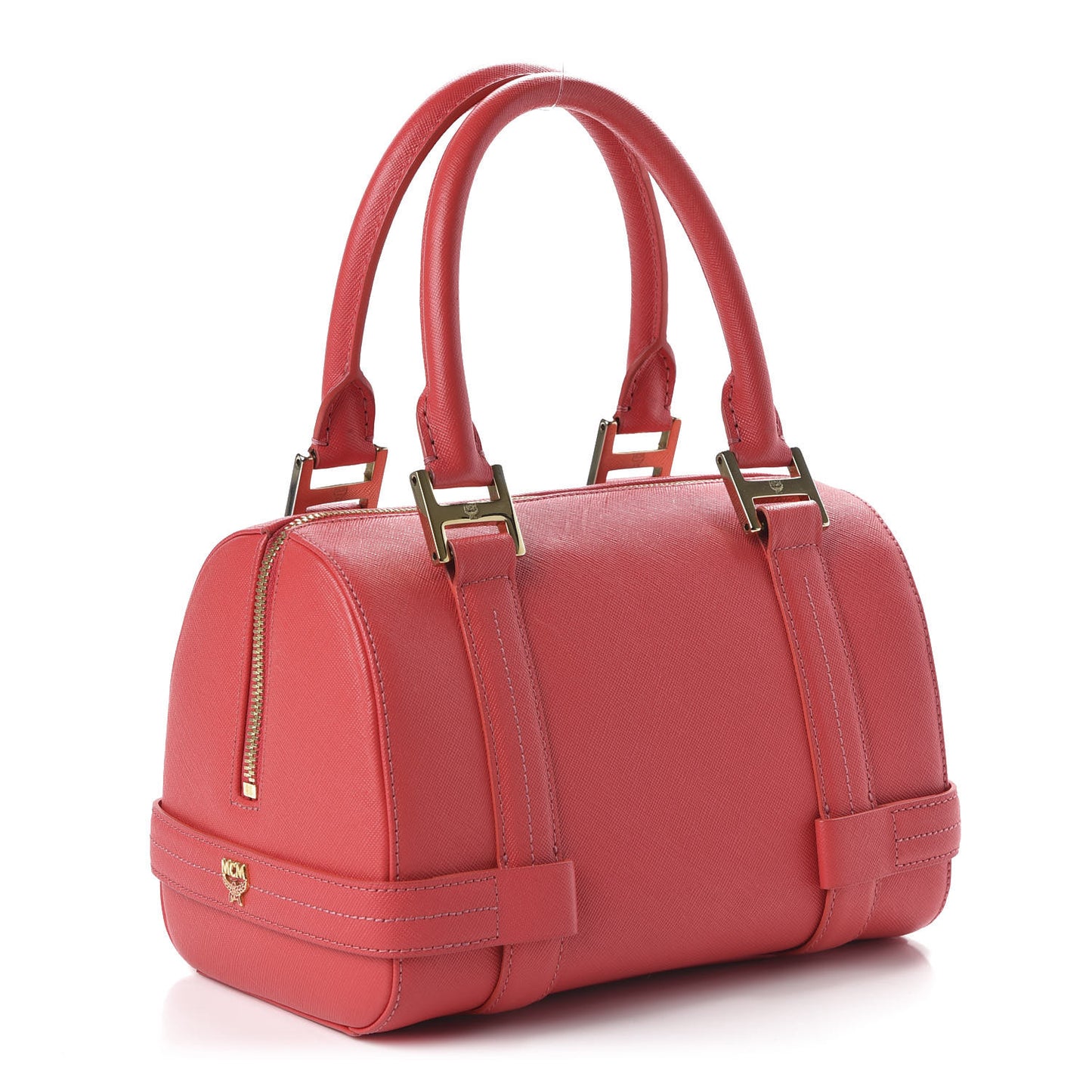 Saffiano Studded Small Boston Bag Hot Coral