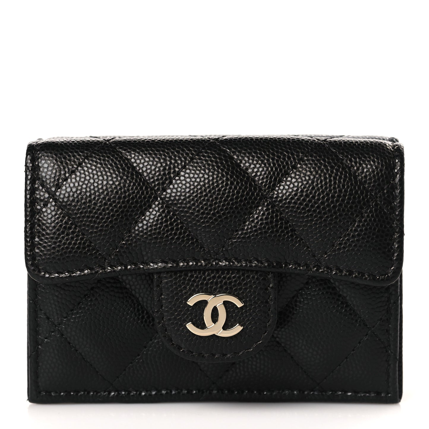Caviar Quilted Double Flap Wallet Black