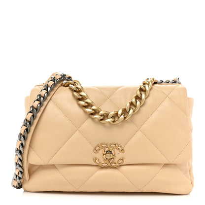 Chanel Goatskin Quilted Large Chanel 19 Flap Beige 1 of 10