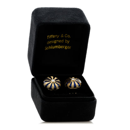 Tiffany 18K Yellow Gold Enamel Diamond Schlumberger Taj Mahal Clip-On Earrings Blue 5 of 5