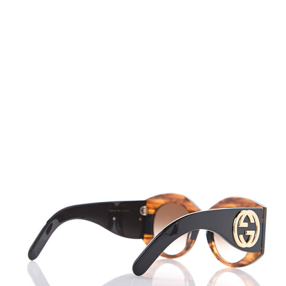 Gucci Acetate Round Frame Sunglasses GG 0177S Black Havana Brown 4 of 7