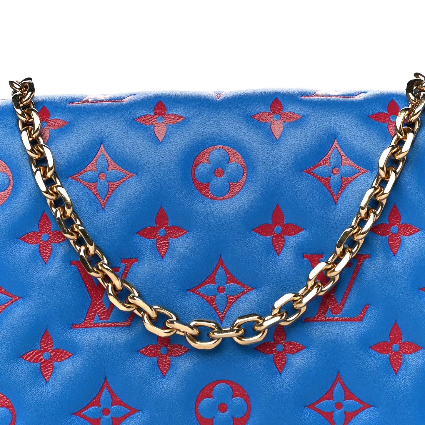 Lambskin Embossed Monogram Vuittamins Pochette Coussin Blue Red