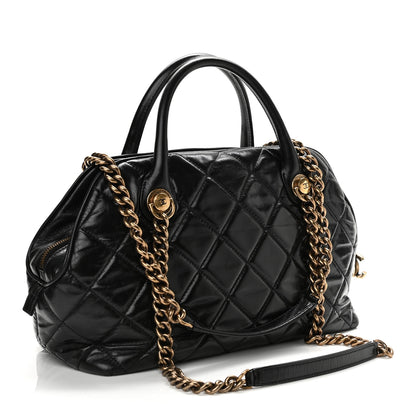 Chanel Glazed Calfskin Castle Rock Bowling Bag Black 3 of 10