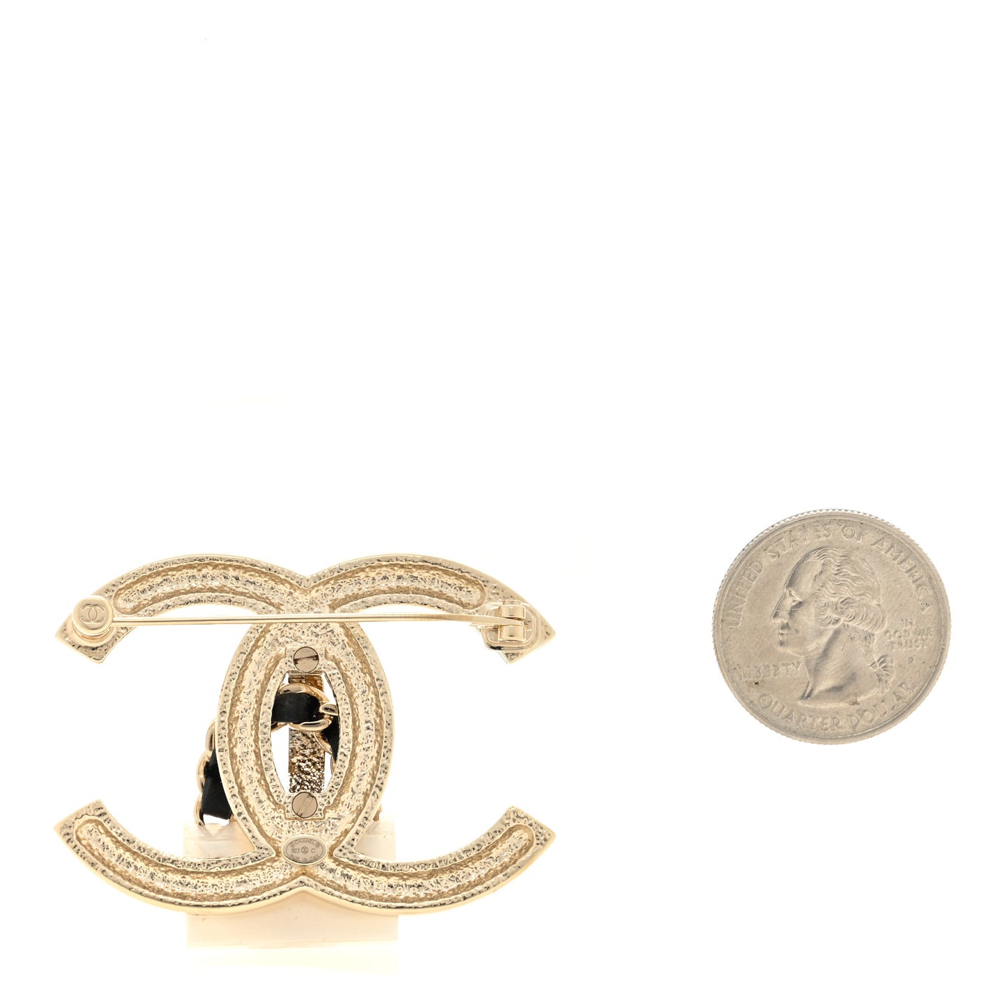 Crystal Resin CC Flap Bag Brooch Gold White