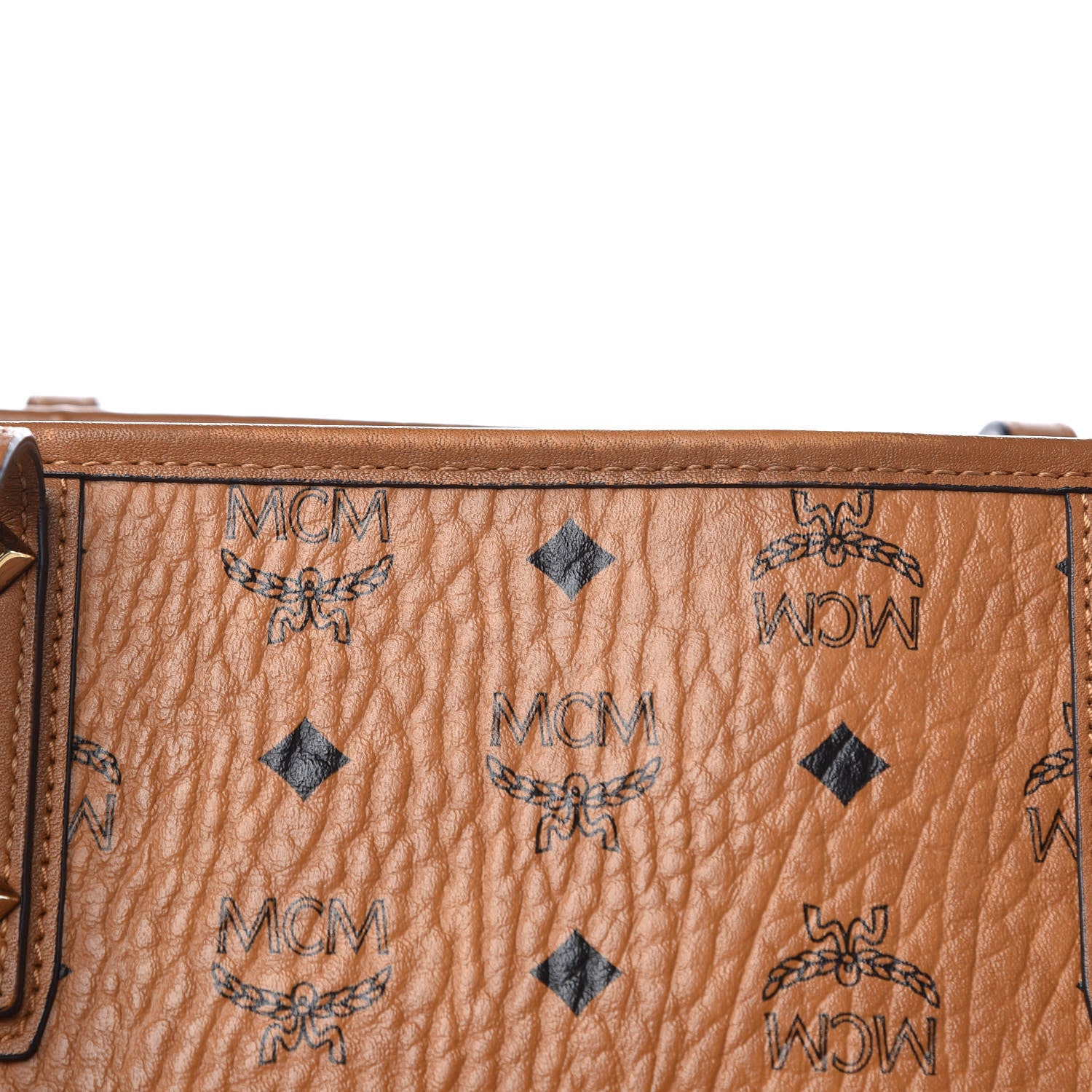 MCM Visetos Medium Anya Essential Victory Patch Shopper Tote Cognac 14 of 19