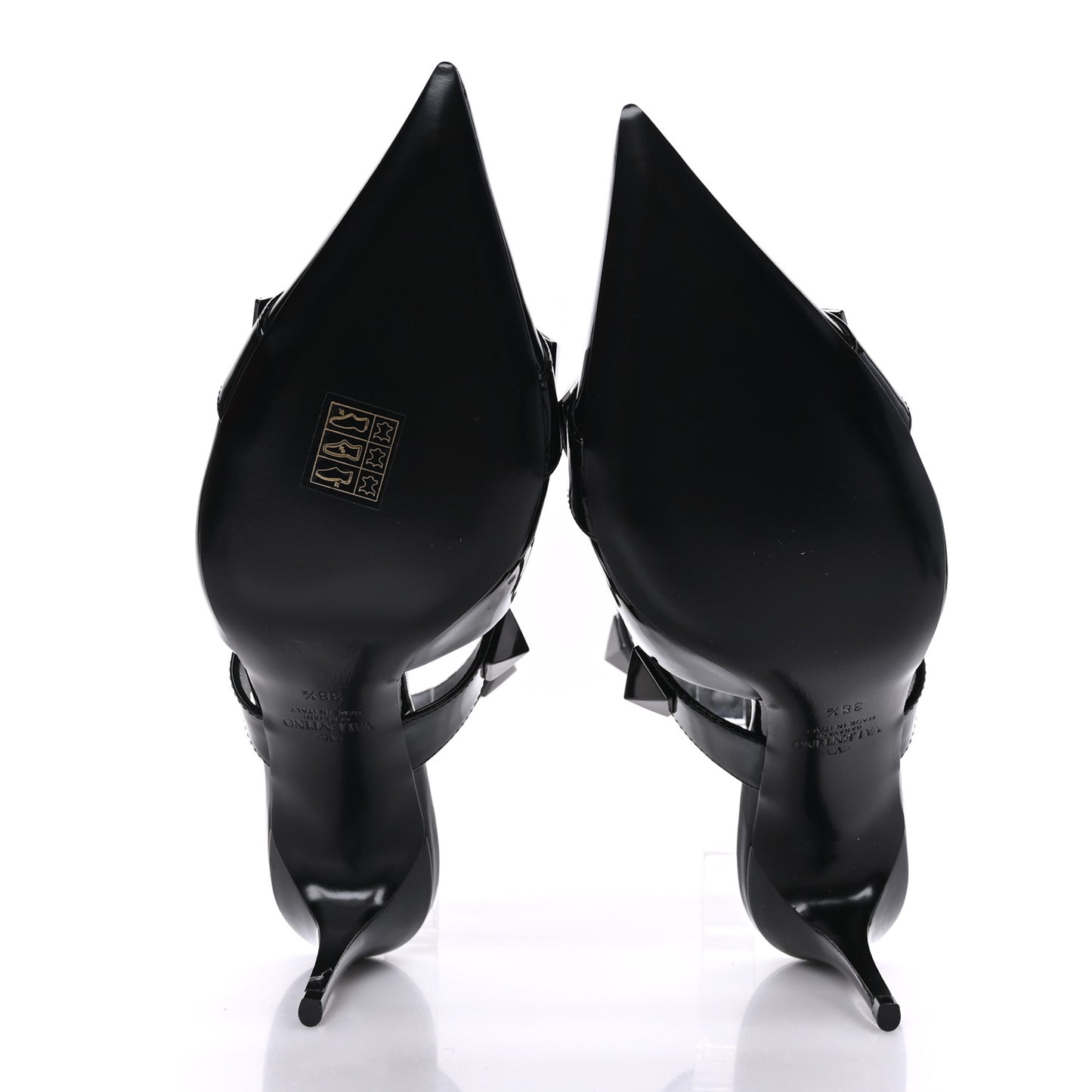 Patent Monochrome Roman Stud Ankle Strap 80mm Pumps 38.5 Black