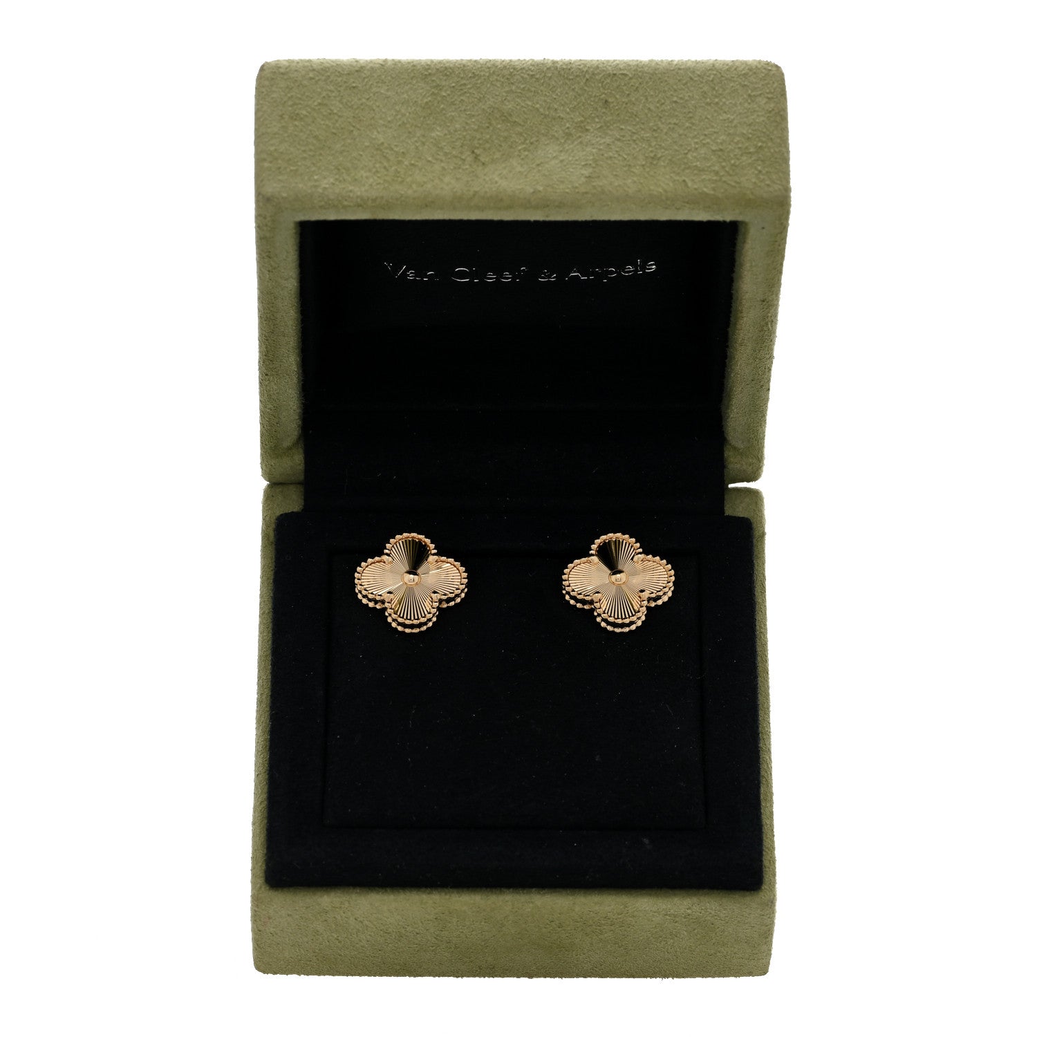 Van Cleef & Arpels 18K Yellow Gold Guilloche Vintage Alhambra Earrings 5 of 5