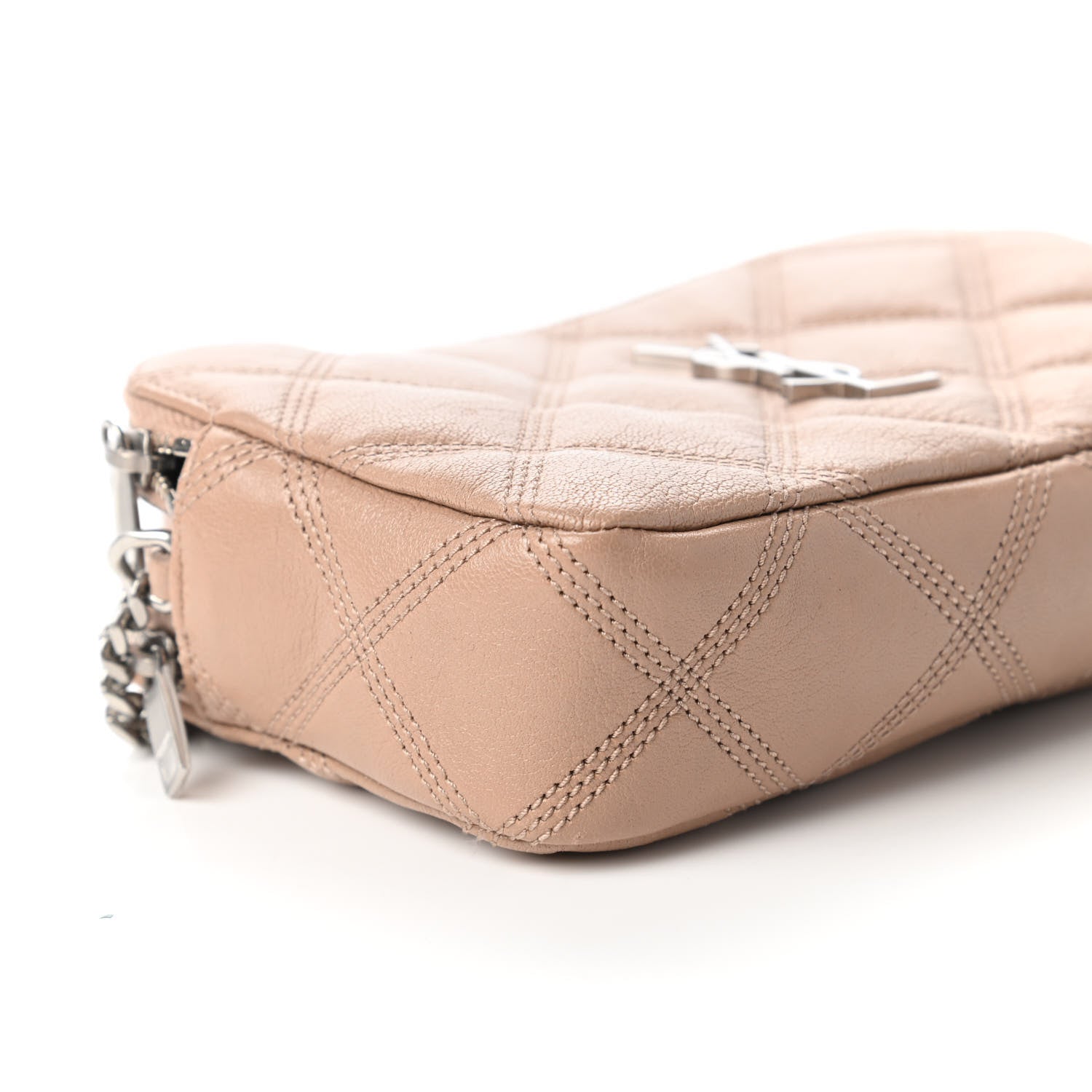 Saint Laurent Grained Lambskin Quilted Mini Becky Double Zip Bag Dark Beige 6 of 11