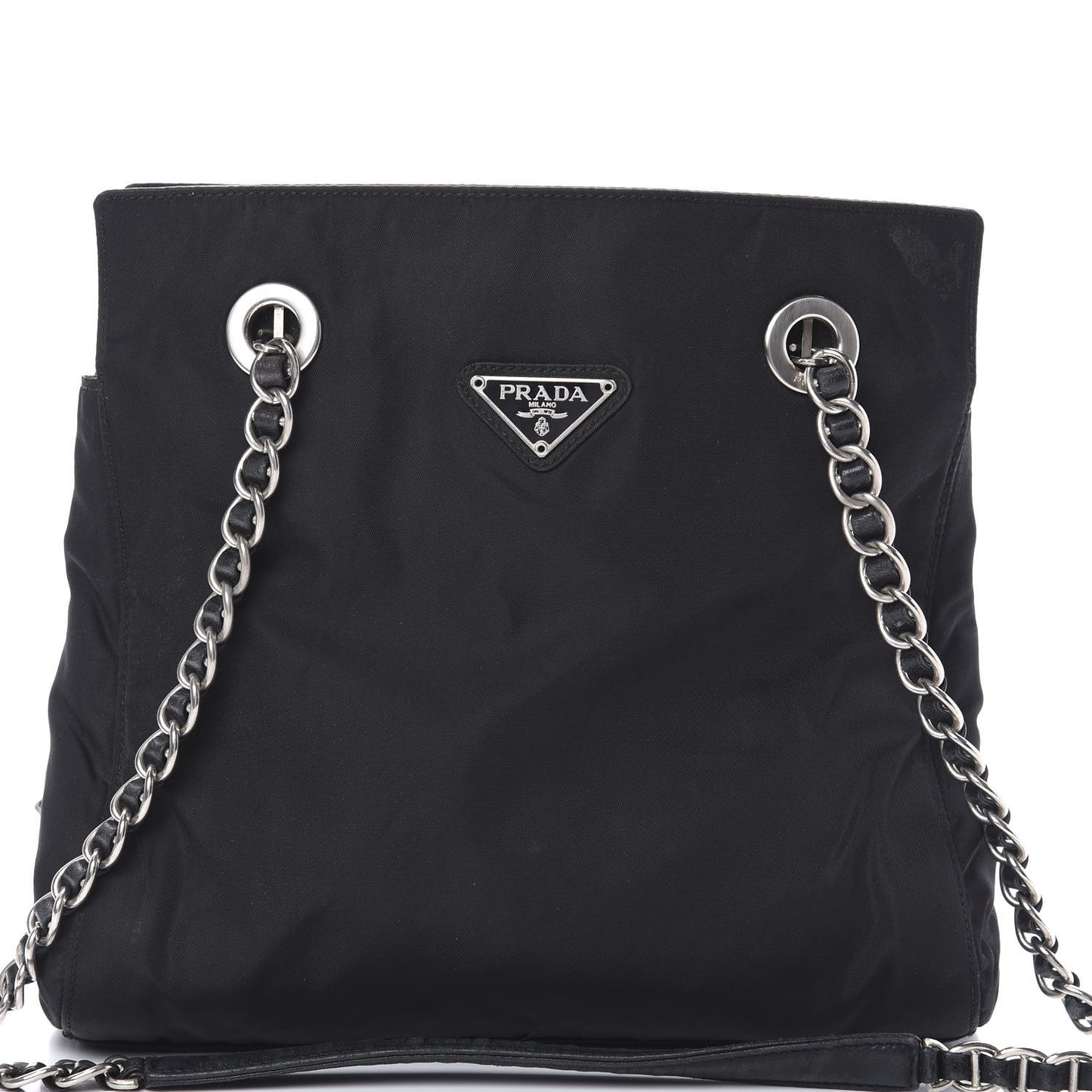 Nylon Tessuto Acciaio Chain Shoulder Bag Black