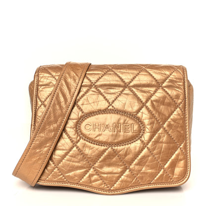 Chanel Aged Calfskin Quilted Vintage Ligne Messenger Flap Gold 1 of 11