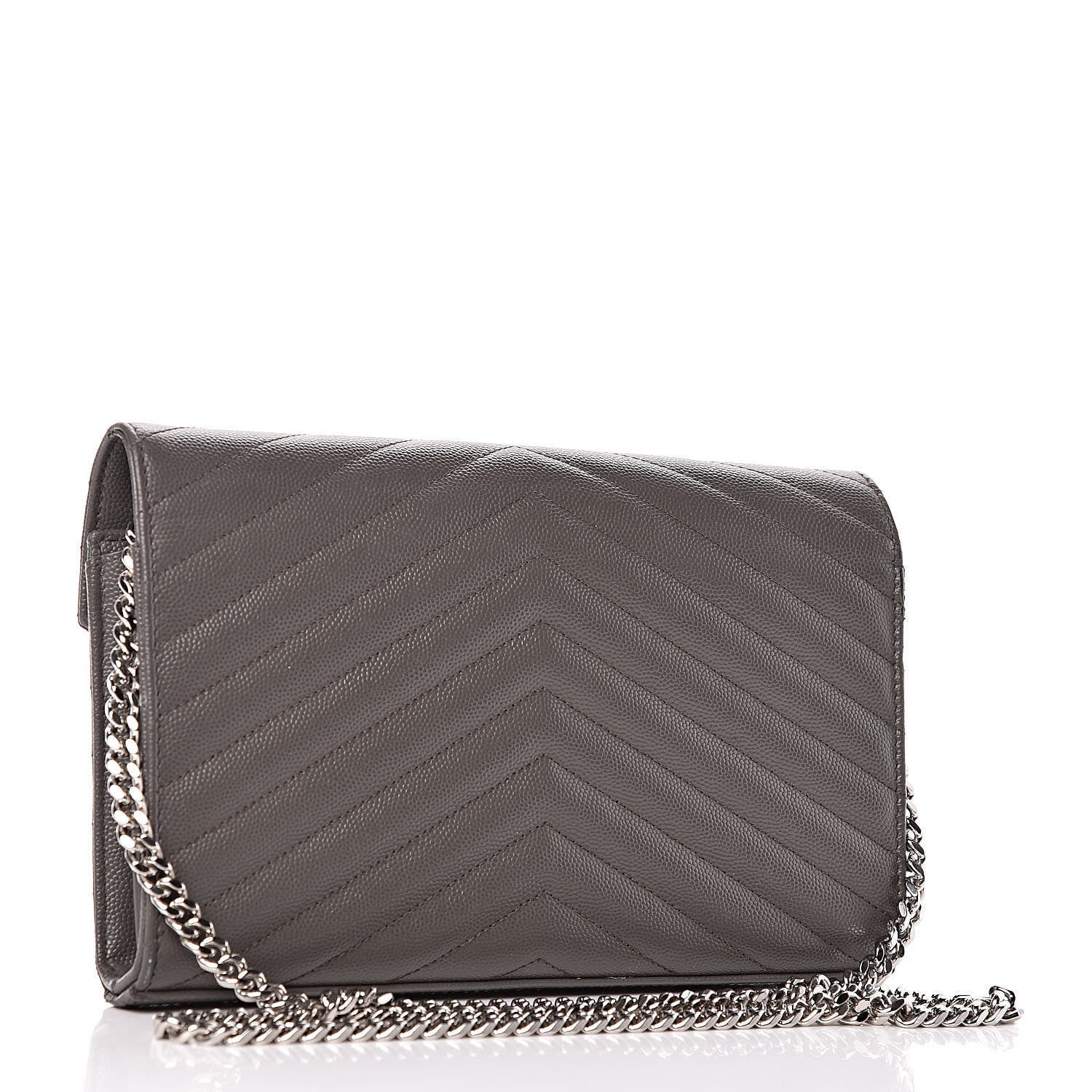 Saint Laurent Grain De Poudre Matelasse Chevron Monogram Chain Wallet Earth 3 of 14