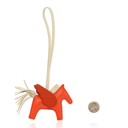 Hermes Milo Lambskin Grigri Rodeo Pegase Horse Bag Charm PM Orange Poppy Craie Terre Battue 2 of 4