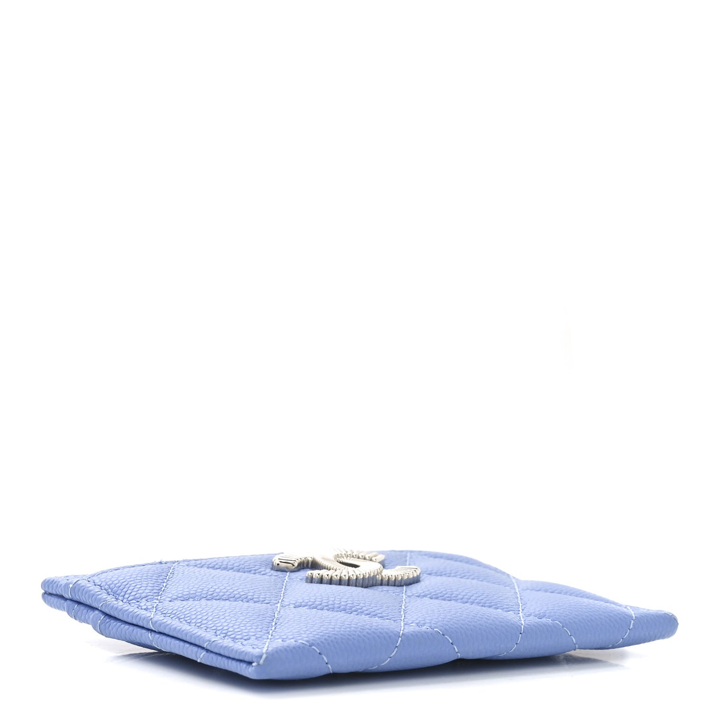 Caviar Quilted Ribbed Metal CC Card Holder Blue