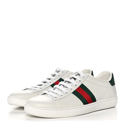 Gucci Calfskin Crocodile Web Womens Ace Sneakers 36.5 White Green 3 of 11