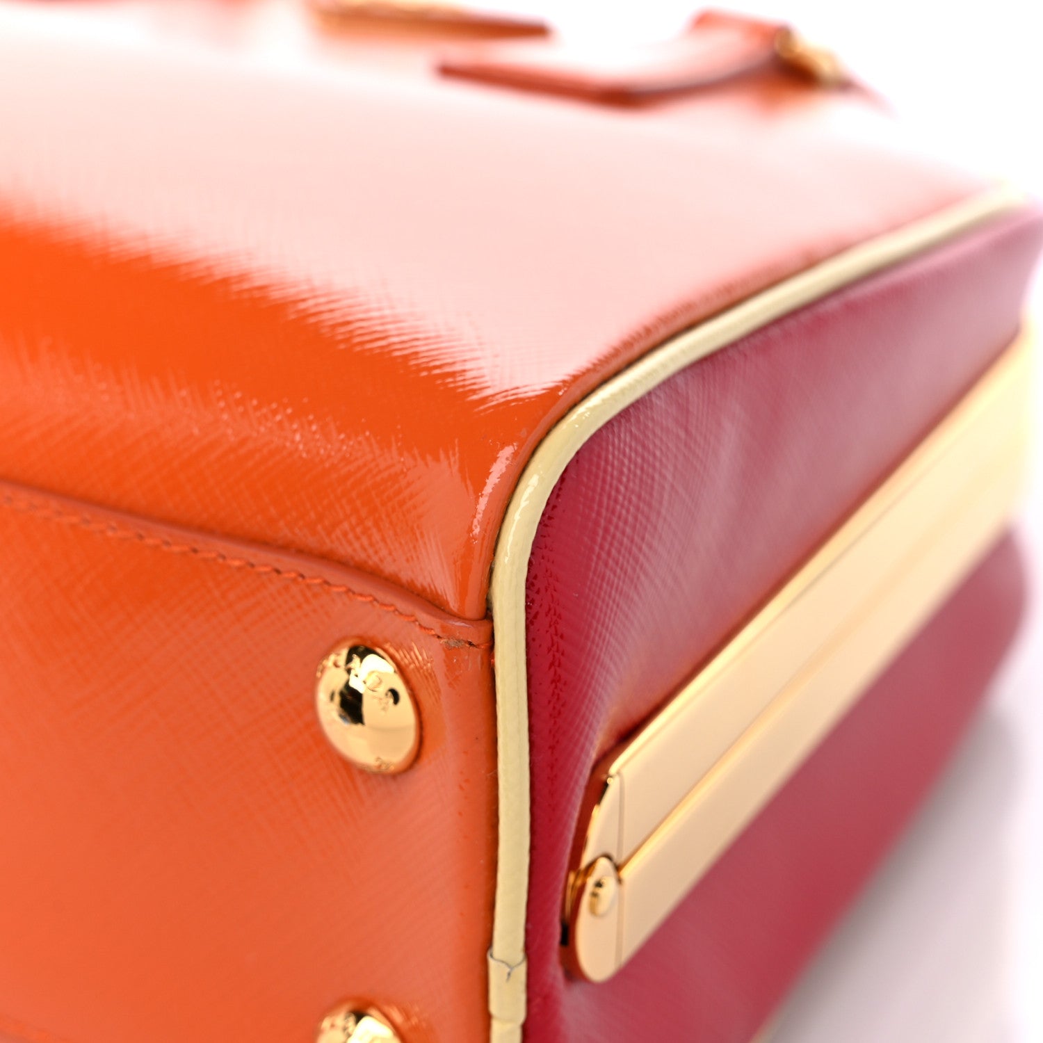 Prada Saffiano Vernice Frame Top Bag Papaya Rosso White 8 of 13