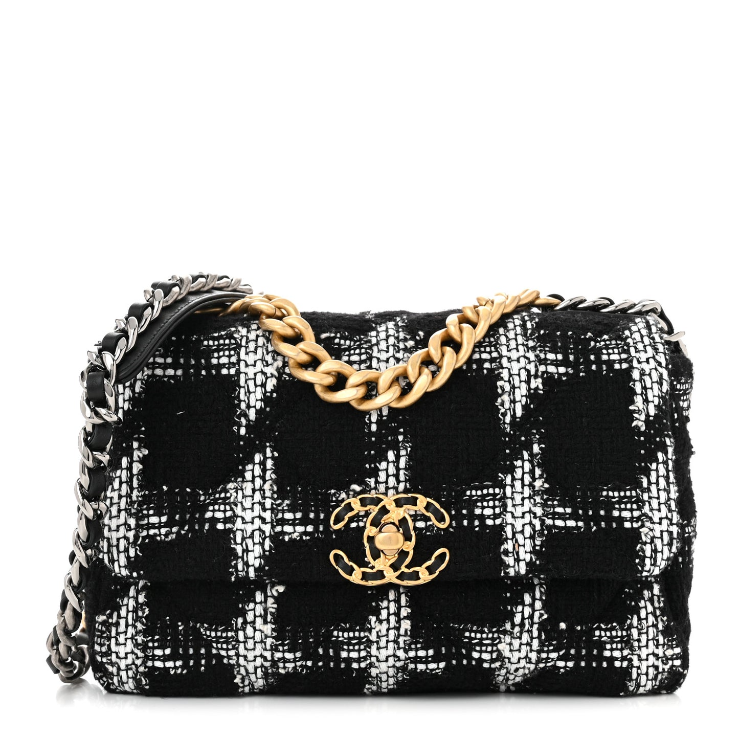 Tweed Houndstooth Quilted Medium Chanel 19 Flap Black White