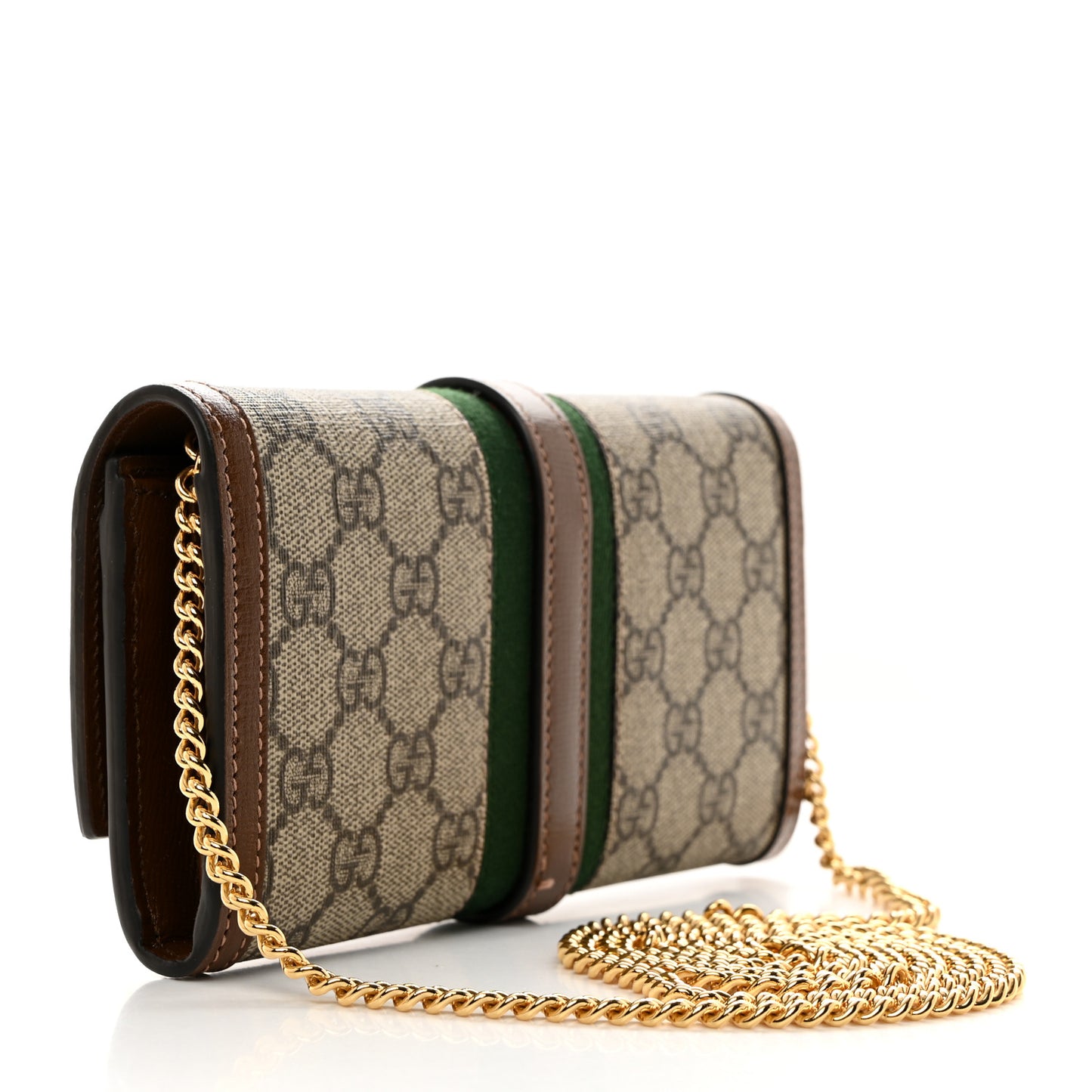 GG Supreme Monogram Azalea Calfskin Web Jackie 1961 Chain Wallet Beige Ebony Brown Sugar