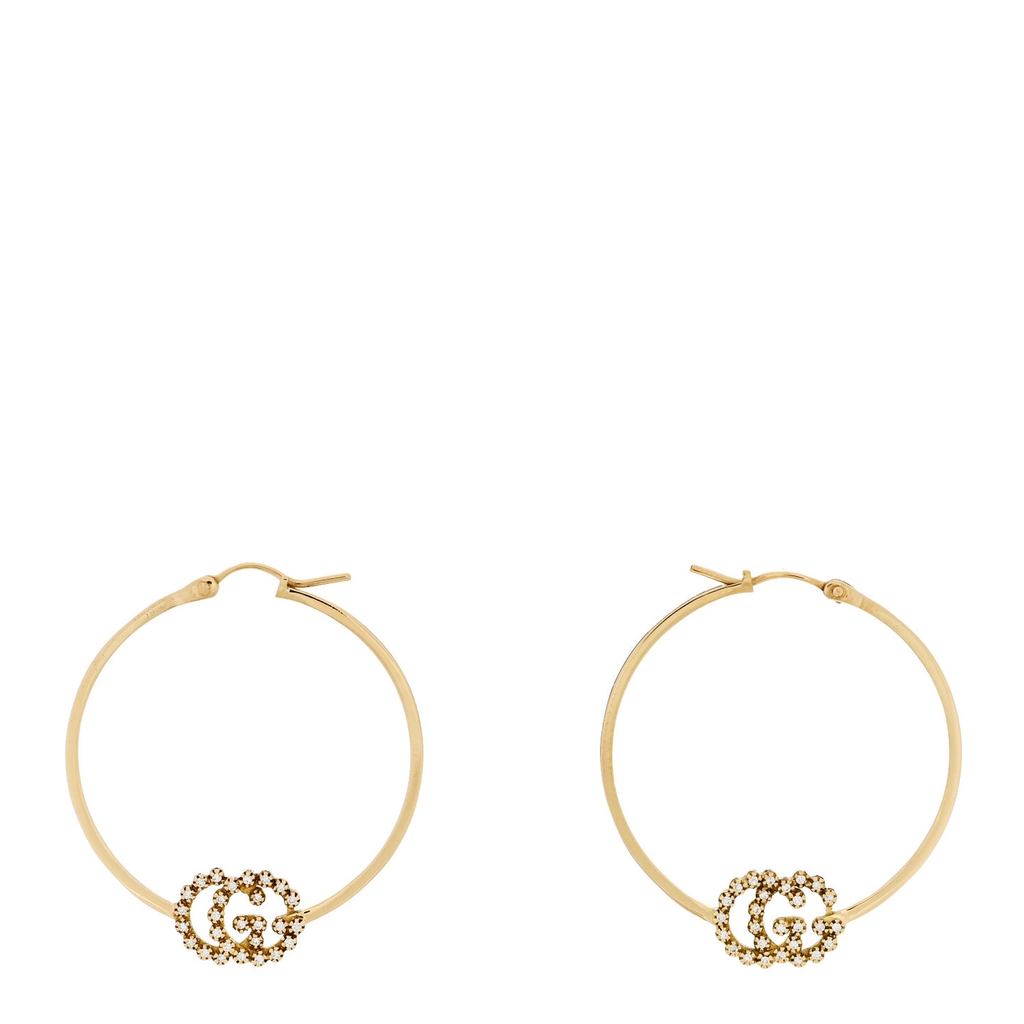 18K Yellow Gold Diamond Running GG Hoop Earrings