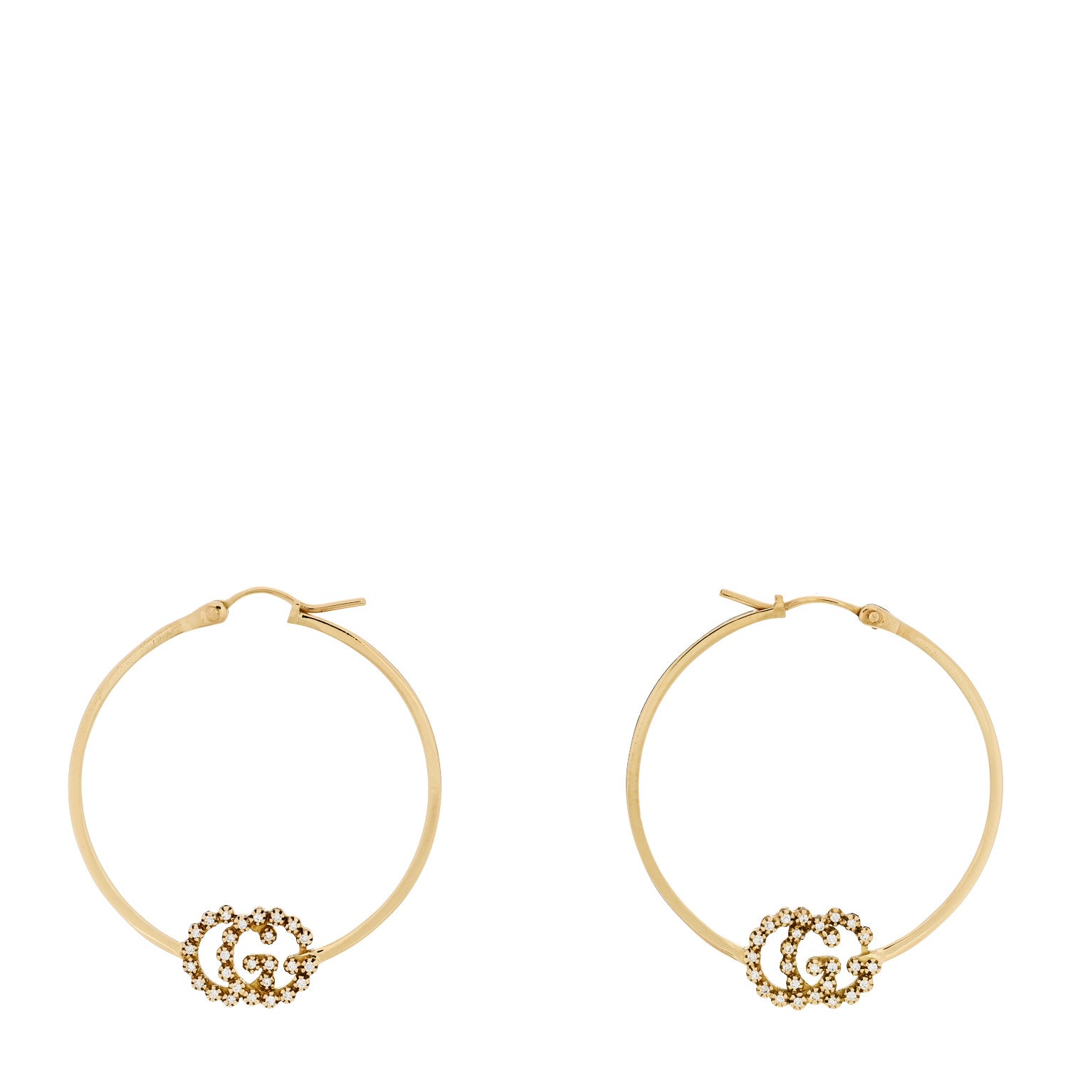 Gucci 18K Yellow Gold Diamond Running GG Hoop Earrings 1 of 5