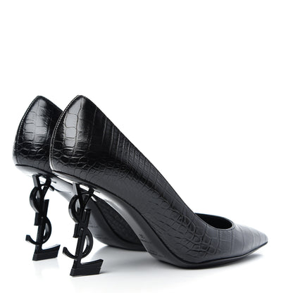 Saint Laurent Calfskin Crocodile Embossed Opyum Pumps 36 Black 4 of 11
