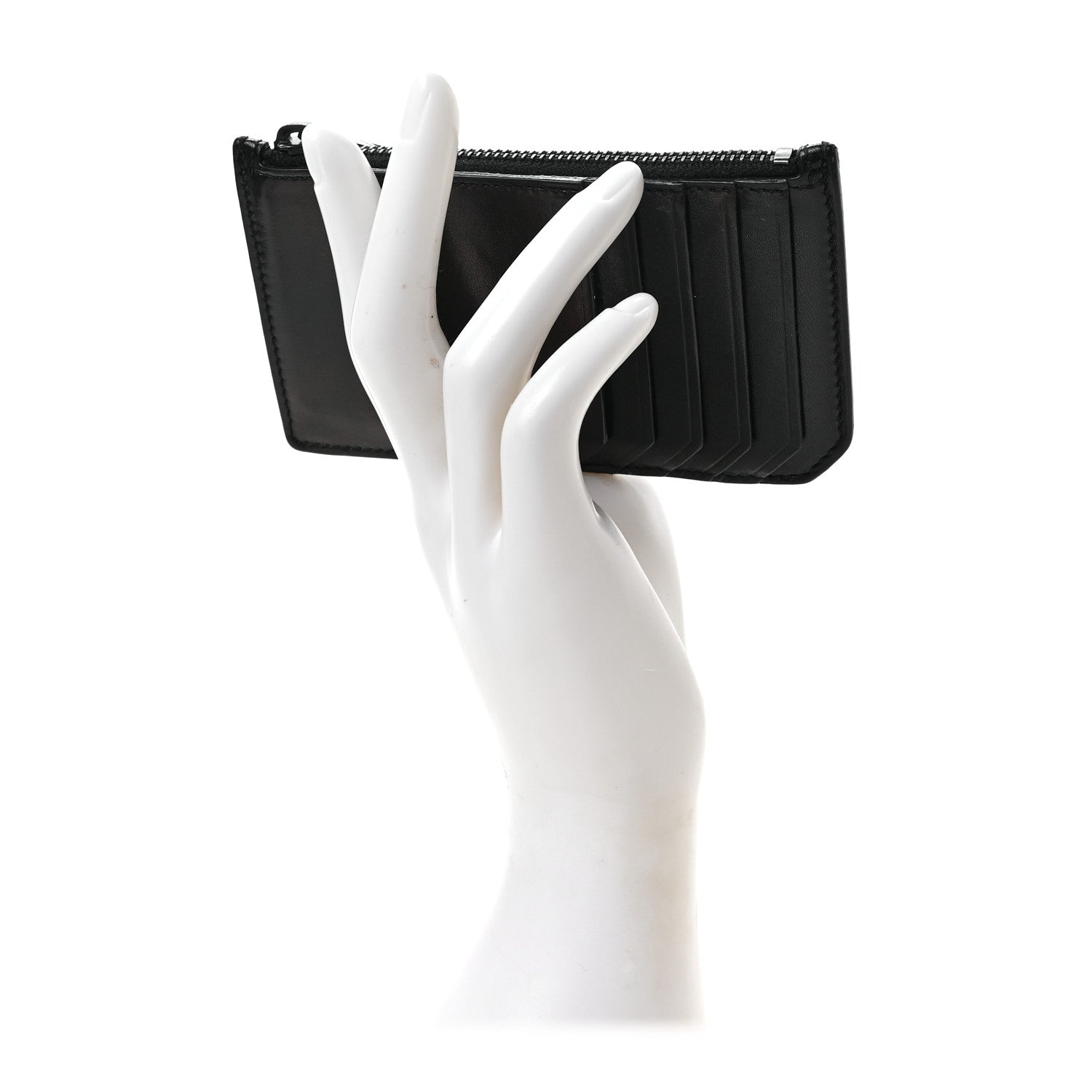 Saint Laurent Calfskin 5 Fragments Zip Pouch Card Holder Black Red 2 of 6