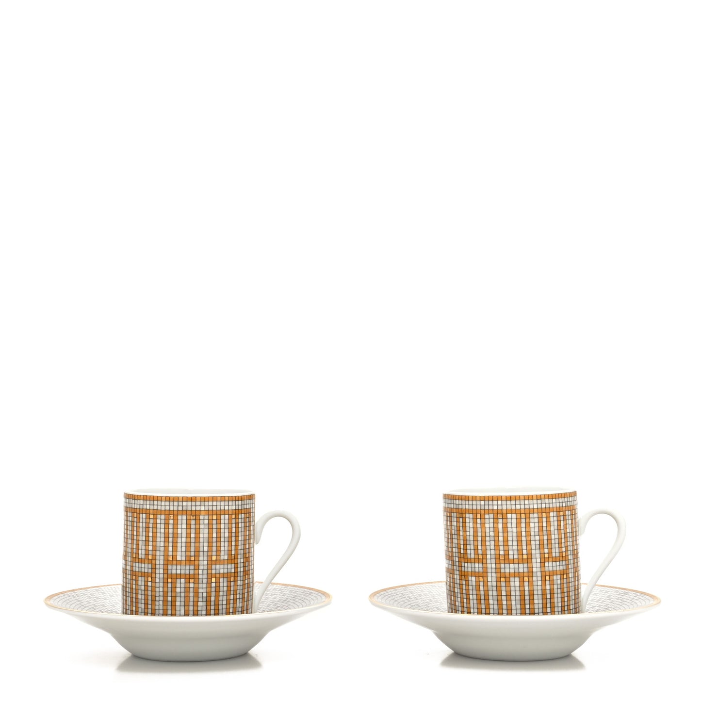 Porcelain Mosaique Au 24 Gold Coffee Cup and Saucer Set of 2