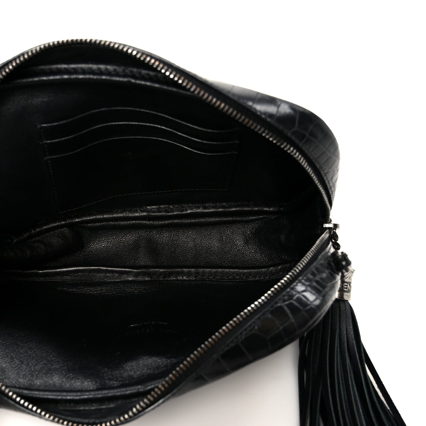 Calfskin Crocodile Embossed Monogram Mini Lou Camera Bag Black