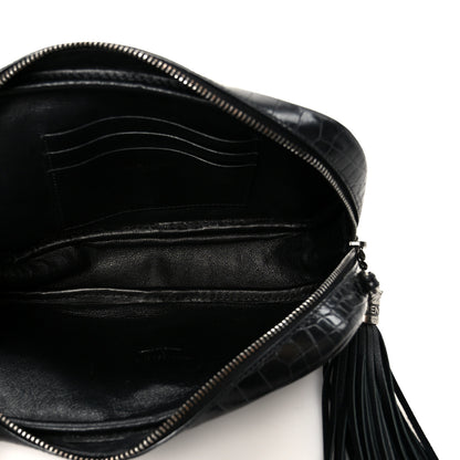 Saint Laurent Calfskin Crocodile Embossed Monogram Mini Lou Camera Bag Black 5 of 11