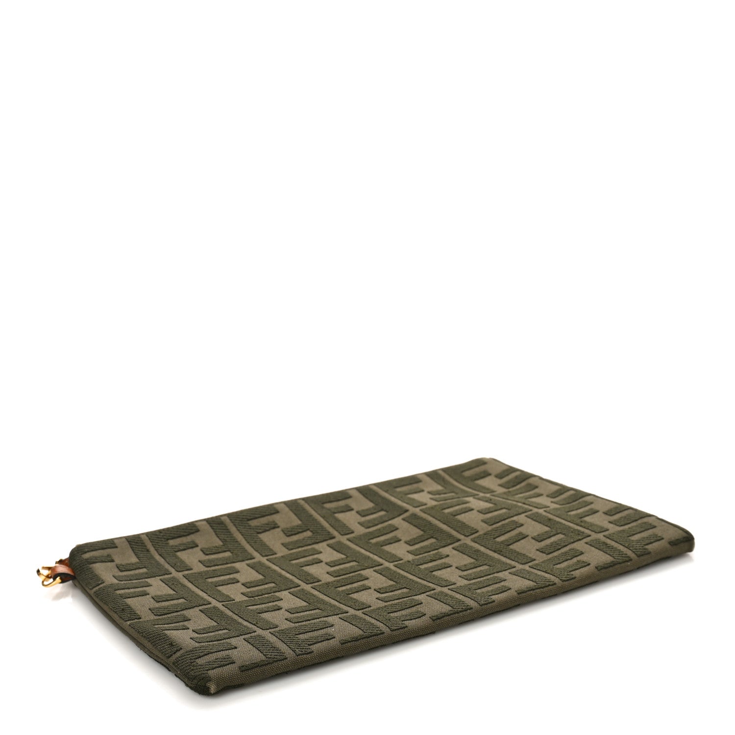 Fendi Canvas Vitello King FF Embroidered Large Flat Pouch Amazzonia Cuoio 4 of 8