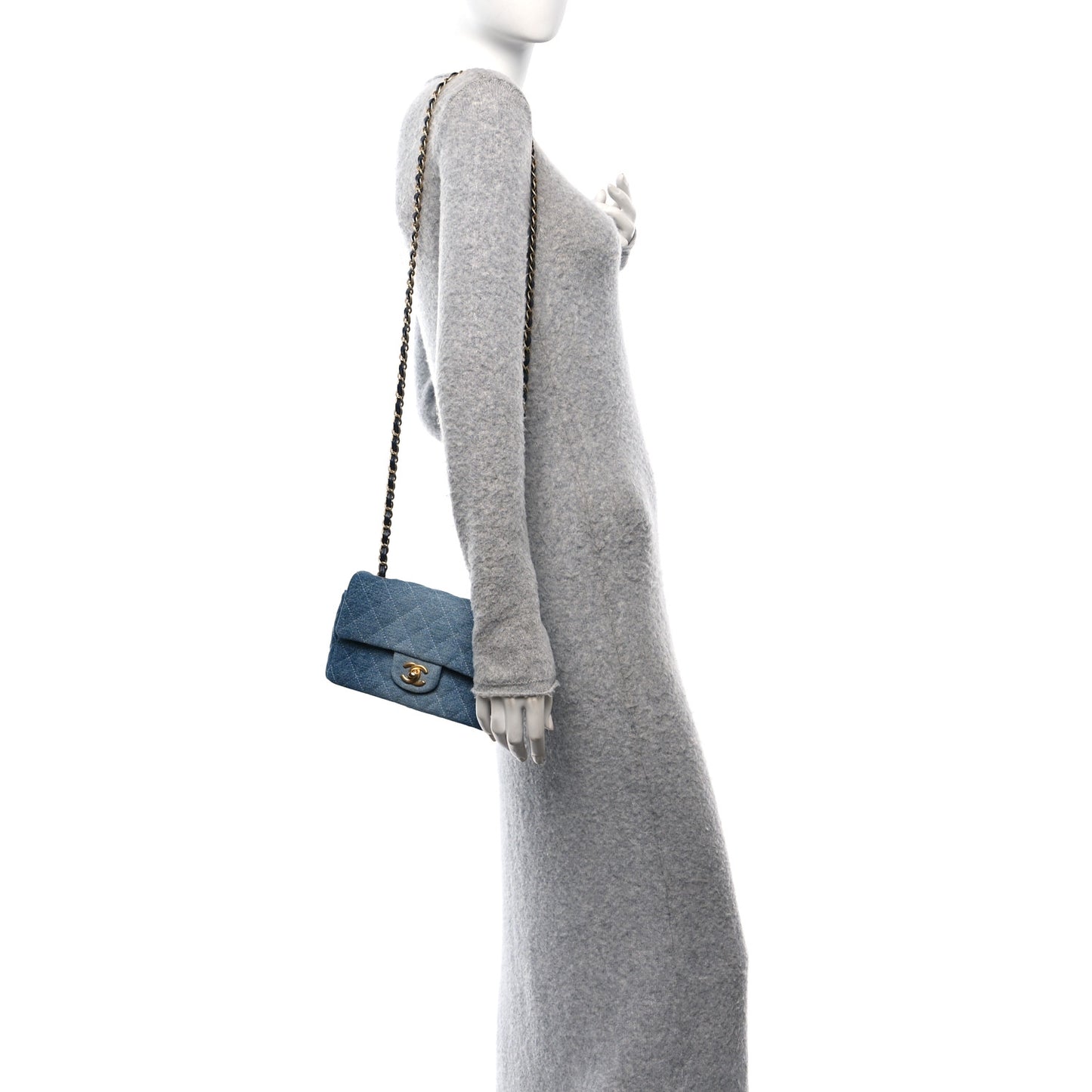 Washed Denim Quilted Mini Rectangular Flap Blue