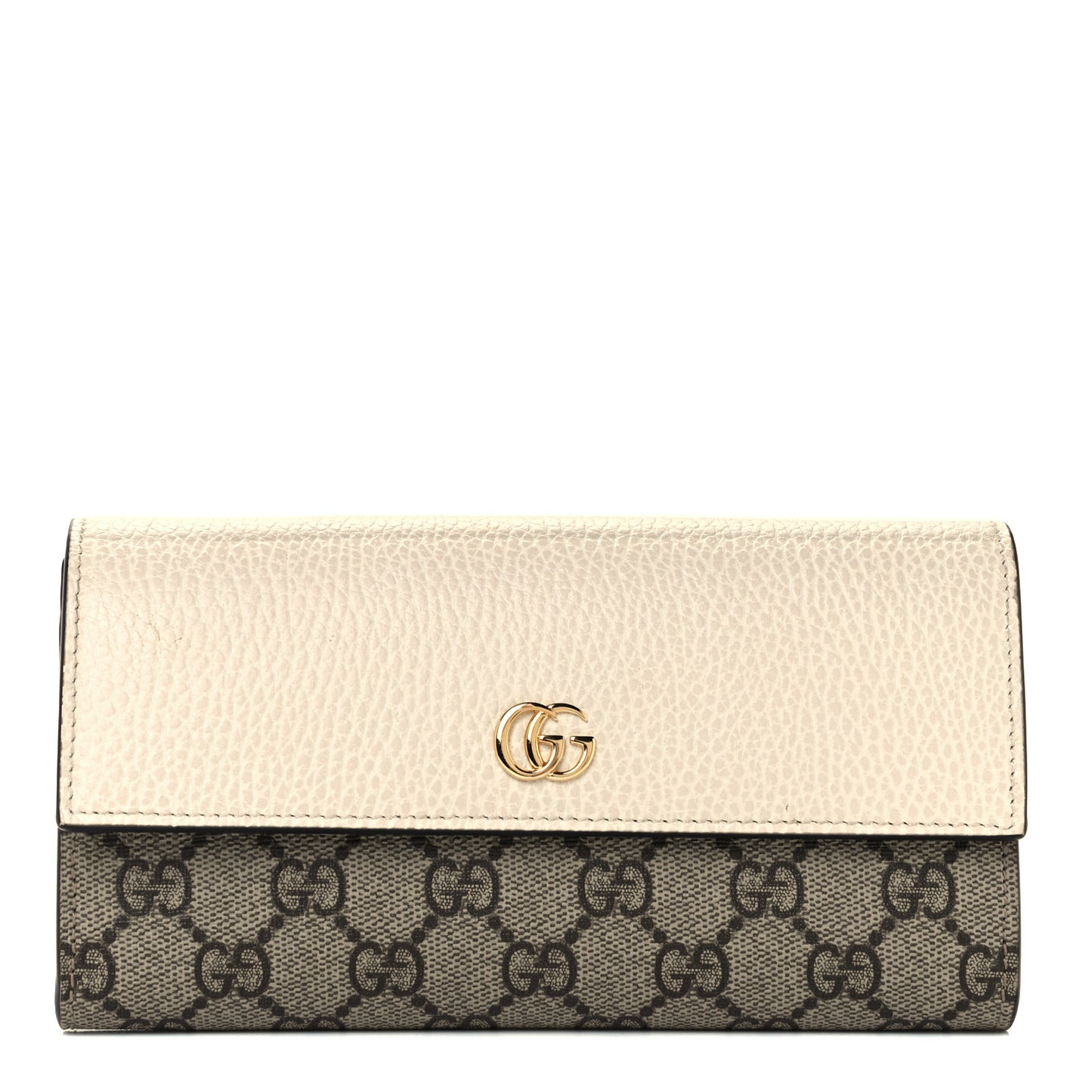 Dollar Calfskin GG Supreme Monogram GG Marmont Continental Wallet Mystic White Beige Ebony