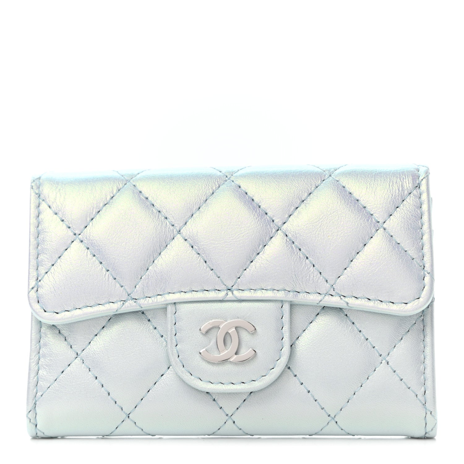 Chanel Iridescent Calfskin Quilted Flap Card Holder Light Blue 1 of 9