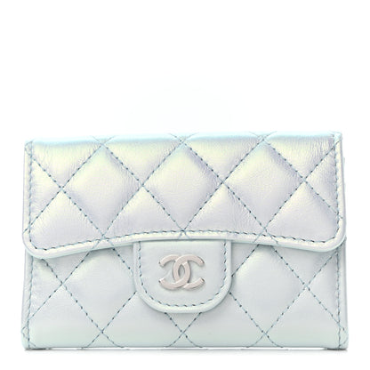 Chanel Iridescent Calfskin Quilted Flap Card Holder Light Blue 1 of 9